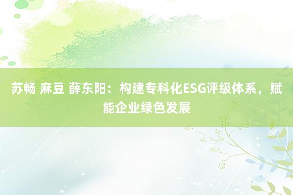 苏畅 麻豆 薛东阳：构建专科化ESG评级体系，赋能企业绿色发展